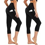 AMIYOYO Capri Leggings Damen mit Taschen 3/4 Sport Leggins High Waist Sporthose Blickdicht Elastisch...