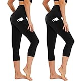 AMIYOYO Capri Leggings Damen mit Taschen 3/4 Sport Leggins High Waist Kurze Sporthose Blickdicht 7/8...