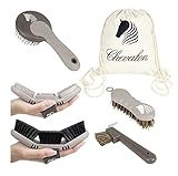 Chevalon Pferde Putzset | Flexible Kardätsche | Striegel/Massagebürste | 2in1 Hufkratzer mit...