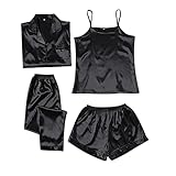 pvucpot Satin Pyjama Damen Kurz 4-teiliges Schlafanzug Kurzarm Nachtwäsche Cami and Shorts Set...