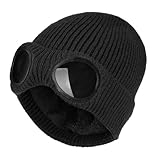 HTTDSLF Winddicht Winter Warme Strickmütze,Unisex Goggle Beanie, Slouchy Thick Skull Cap für...