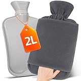 MUPAS Wärmflasche mit Vliesbezug –2L Große Auslaufsicher Bettflasche –Weicher Wärmflaschen...