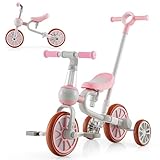 COSTWAY 4 in 1 Kinder Dreirad & Laufrad & Balance Bike & Schiebeauto mit verstellbarem Schiebegriff...