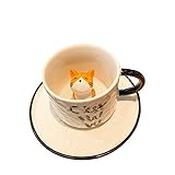 ZCRFYY Katze in Tasse Kaffeetasse und Untertasse Trinkgläser Kaffeeglas Latte Macchiato Glaser Set...