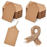 HAKACC 200 Stück Geschenkanhänger & Etiketten, Kraftpapier Blanko 4x7cm, Naturjuteschnur, Ideal...