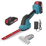 Heckenschere Akku 21V Elektrische Heckenschere: 2000mAh, Klingen*2, 2-in-1 Grasschere Akku,...