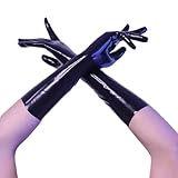 GREEFEI Kurze Latex Handschuhe Schwarz Fäustlinge, Länge 13inch für Cosplay Kleidung Zubehör...