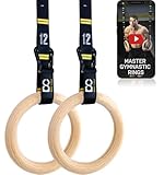 Double Circle Holz Turnringe mit verstellbaren Straps und Übungs Video Anleitung - Gym Turnringe...