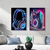 Yocheng 2 Live-Musik Neon Kopfhörer DJ Poster Bunte Boombox Mikrofon Party Drucke Leinwand Malerei...