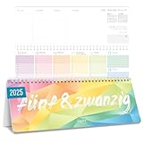 Häfft® Wochen-Tischkalender 2025 quer zum Aufstellen 'Rainbow' 1 Woche 2 Seiten,...