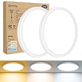 zemty [2Stück/3Farben 3000/4000/6500K LED Deckenleuchte Flach, 15W 1800LM Ø18cm Deckenleuchten,...