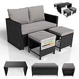 Juskys 2in1 Polyrattan Relax Gartenmöbel Set Jamaika - Tisch, Gartenlounge Sofa - Balkonmöbel...