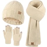 Wintermütze, Schal, Handschuhe, warme Fleece-Strickmütze, langer Schal, Nackenwärmer,...