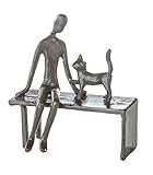 Casablanca - Design Deko Skulptur aus Eisen - Katze auf Bank- Höhe 12 cm - Braun - Wohnzimmer -...