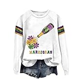 Damen Pullover Karneval Langarmshirt Sektflasche Blumen Karnevalspullover Feier Oberteil Trendige...