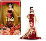 Barbie Signature Lunar New Year Modepuppe in rotem Kleid mit goldenem Pfingstrosenmuster, Spielzeug...