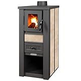 ProTermo Kaminofen Lava Ceramic Beige - 6,5 kW Heizleistung - 35x44x78 cm Holzofen mit...