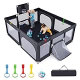 COSTWAY 188 x 157cm Laufstall Baby Faltbar, Laufgitter mit Basketballkorb, Fußballnetzen, 50...