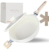 DIVORY Schmorpfanne 28cm Induktion, Servierpfanne mit Deckel 4,2l – Abnehmbarer Griff,...