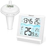 GEEVON Wireless Pool Thermometer Floating Easy Read, Remote Digital Pool Thermometer mit High & Low...