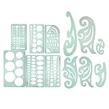 Phefop 12 Stück Multifunktions-Zeichenvorlagen, Geometrische Messlineale aus Kunststoff,...