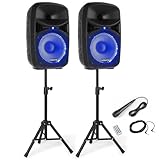 VONYX VPS102A, Partyboxen mit Stativen 600 Watt, Bluetooth, LED, Mikrofon, PA Lautsprecher Set mit...