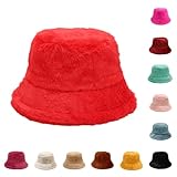 PQCHAOQ Winterhut Breite Krempe Freizeithut Wintermütze Flauschige Bucket Hat Plüsch Damenmütze...