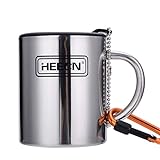 HEECN® Camping Becher Mit Deckel und Karabiner - Edelstahl Tasse - Thermo - Kaffeebecher -...