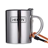 HEECN® Camping Becher Mit Deckel und Karabiner - Edelstahl Tasse - Thermo - Kaffeebecher -...