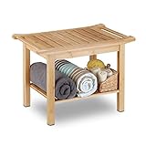 Relaxdays Badezimmer Bank Bambus, Sitzbank Bad, Ablage Badhocker Holz, HxBxT: 45 x 66 x 40 cm,...