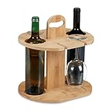 Relaxdays Weinbutler, Bambus, Weinhalter für 2 Flaschen & 4 Gläser, HBT: 30,5x30x25 cm, Geschenk...