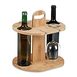 Relaxdays Weinbutler, Bambus, Weinhalter für 2 Flaschen & 4 Gläser, HBT: 30,5x30x25 cm, Geschenk...