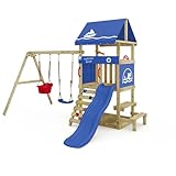 Wickey Spielturm DinkyHouse mit Picknicktisch - Blaue Rutsche & Plane - Kinder Kletterturm für den...