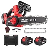 TEENO Kettensäge mit Akku, 12 Zoll, 1200 W, kabellose elektrische Kettensäge mit bürstenlosem...