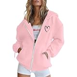Damen Hoodie Oversize Langam Kapuzenjacke Elegant Hooded Sweatjacke mit Kapuze Mode Bedruckt...
