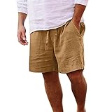 Leinenhose Herren Kurz Dünn Einfarbig Strandshorts Mit Schnürung Gerades Bein Locker Schwimmhose...