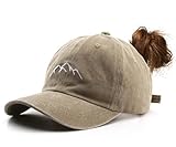 YULOONG Damen Pferdeschwanz Baseball Cap Mountain Peak Stickerei Baseball Cap Retro Gewaschene...