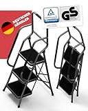 Sicherheitsleiter 3 Stufen Klappbar I TÜV Rheinland Zertifiziert I Belastbar bis 150kg I...