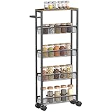 HOMCOM Küchenwagen Servierwagen mit 5 Ebenen, Schmaler Rollwagen Küchenregal mit Arbeitsplatte in...
