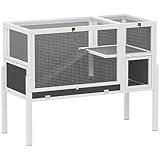 PawHut Hasenstall umbaubar Kaninchenstall aus Holz mit Rampe 120 x 53 x 93 cm Kaninchenkäfig mit...