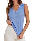 Damen Sommer Tank Top V Ausschnitt Ärmellos Weste Basic Shirt Elegant Oberteile Blau L