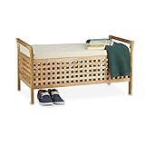 Relaxdays Sitzbank Walnuss mit Stauraum HBT: 46,5 x 92,6 x 49,0 cm Schuhtruhe aus Holz Sitzkommode...