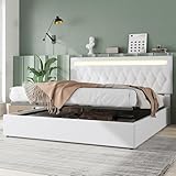 KEYIDE Polsterbett 180x200 mit LED und USB, Boxspringbett mit hydraulisches Bettkasten, Bett mit...