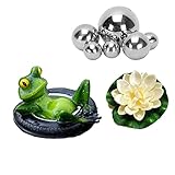 Super Idee Miniteich Deko Set Schwimmfrosch mit 6 Silber Kugeln und 2 STK Lotusblüte für Miniteich...