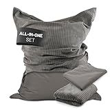 Lumaland Sitzsack Classic XXL All-in-One Set | Riesen Sitzsack XXL mit Cord & Outdoor Bezug für...