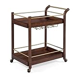 Küchenwagen aus Holz mit Weinregal - 2-stöckiger Rollbarwagen für Hausbar, rustikale Möbel,...