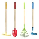 YORFULL Kinder Gartengeräte Set, 4 Teiliges Gartenwerkzeug Kinder mit Schaufel, Laubrechen, Rechen,...