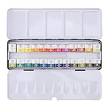 PODSJD Watercolor Set Malkasten, 24 Farben Aquarellfarben in robuster Metallbox – professionelle...