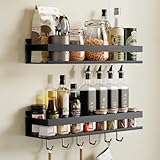 devesanter Gewürzregal Wand 2er Set Ohne Bohren Küchenregal mit 6 Haken, Hakenleiste Hängend...