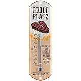 LANOLU Retro Thermometer GRILLPLATZ - GRILL Schild Garten außen - Deko Garten Vintage Schilder -...